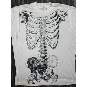 Vintage Anatomy Shirt Mens Large‎ White Skeleton Aop Single Stitch Tim McCormack